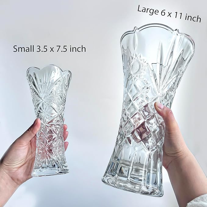 Kanpura 7.6" Clear Glass Flower Vase,Thickened Crystal Glass Vase for Flowers & Decor,Sunflower Design (1 Piece)