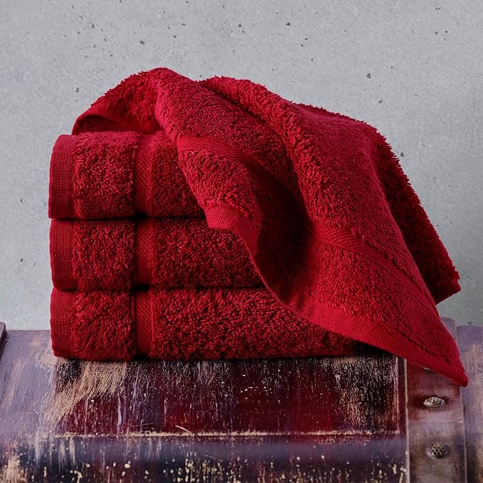 Hawmam Linen Luxury Cotton Washcloths 13x13 Inch - Large Hotel Spa Bathroom Face Towel | 12 Pack | Red