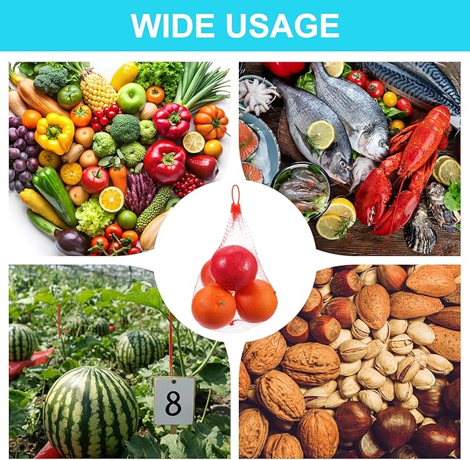 uxcell 100 Pcs Reusable Mesh Produce Bags, 30cm/12 Inch Washable Net Storage Bags Reusable Grocery Reusable Storage Bags with Plastic Buckle for Fresh Fruit Vegetables Seafood, Red
