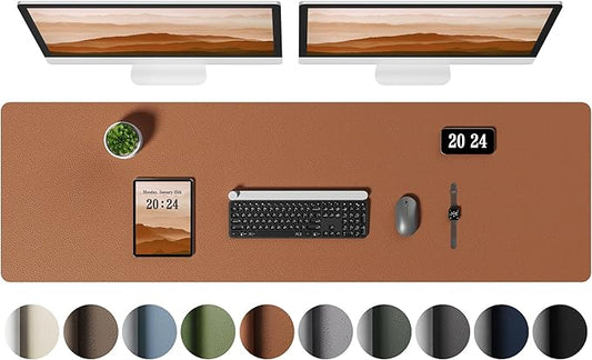 Aothia Leather Desk Pad Protector, Office Desk Mat, Large Mouse Pad, Laptop Desk Pad, Non-Slip PU Leather Desk Blotter, Waterproof Desk Writing Pad for Office and Home (Brown, 55" x 17")