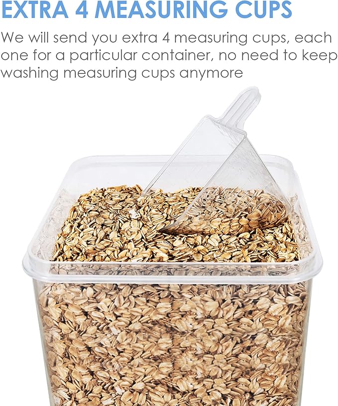 Vtopmart Extra Large Tall Airtight Food Storage Containers 4 Pieces 5.9qt / 6.5L-Plastic PBA Free Kitchen Pantry Canister for Spaghetti, Flour and Baking Supplies - Include 24 Labels, Blue