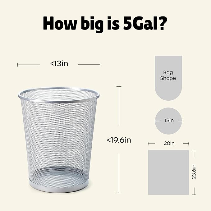 FORID Small Garbage Bags - 5 Gallon, Trash Can Liner for Home, Office, Bathroom, Bedroom, Waste Bin (5 Colors 150 Bags) - Durable & Thick Trash Bag Multi Colored