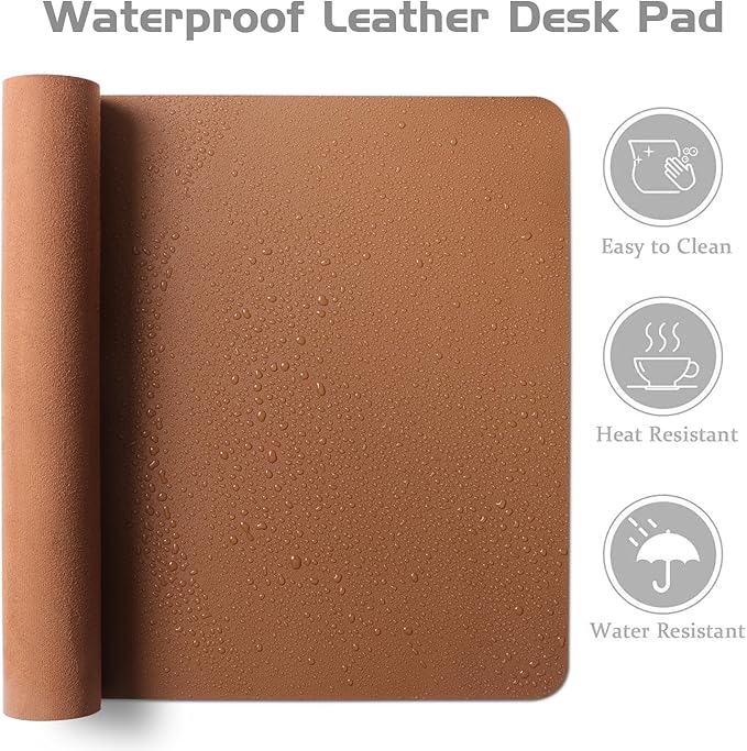 Aothia Leather Desk Pad Protector, Office Desk Mat, Large Mouse Pad, Laptop Desk Pad, Non-Slip PU Leather Desk Blotter, Waterproof Desk Writing Pad for Office and Home (Brown, 55" x 17")