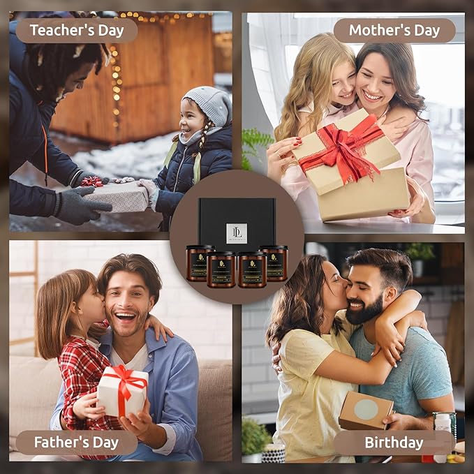 Scented Candles Set, Soy Candles for Home Scented, 4 Pack 28oz Candle Gifts for Men Women, Scents of Magnolia & Sandalwood/Moroccan Amber/Lemon Eucalyptus/Vintage Oak