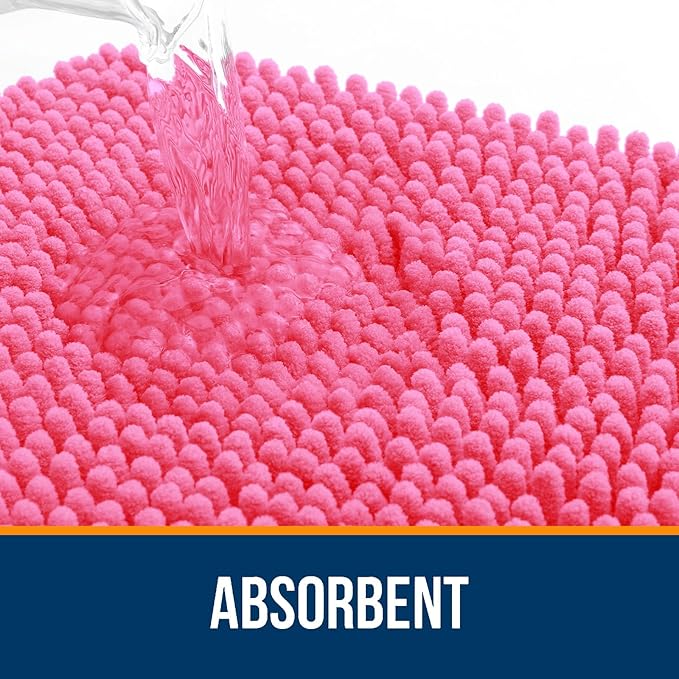 OLANLY Bathroom Rugs 47x20, Extra Soft Absorbent Chenille Bath Rugs, Rubber Backing Quick Dry, Machine Washable Bath Mats for Bathroom Floor, Tub and Shower, Home Decor Accessories, Hot Pink