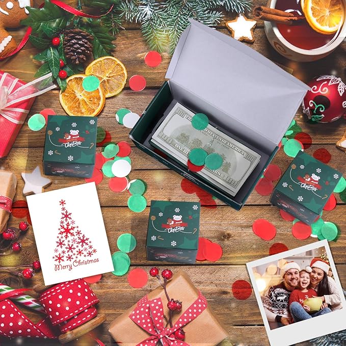 BABORUI Christmas Surprise Gift Box Explosion for Money, Christmas Explosion Gift Box with Confetti, Surprise Pop Up Money Box for Merry (Green)