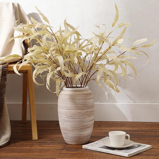 ALMA Wide Mouth Large Ceramic Vase, 12'' Tall White Rustic Pampas Grass Vase for Table Centerpieces, Boho Decorative Vase for Living Room, Farmhouse, Entryway, Mantel, Bookshelf, Home Decor