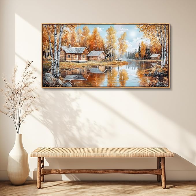 QIYILEXWART Canvas Wall Art For Living Room Wall Decor For Bedroom Office Wall Decoration Forest Cabin Landscape Painting Farmhouse Pictures Artwork Room Aesthetic Home Decor 20x40 In