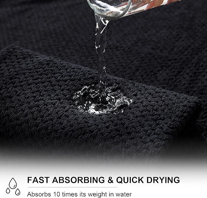 8-Piece Bath Towel Set, 2 Extra Large Bath Towel Sheets, 2 Hand Towels and 4 Washcloths - Highly Absorbent Quick Dry Microfiber,Ultra Soft Towel Set for Bathroom,Waffle Weave Design, Pack of 8 (Black)