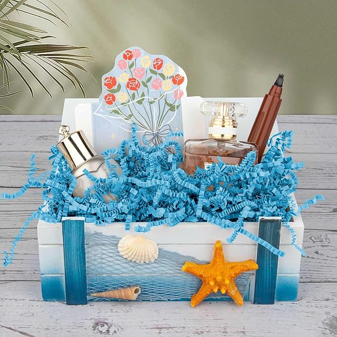 8.5oz Crinkle Paper Filler, Gift Baskets Gift Boxes Crafts Shredded Cut Paper Packaging Decorative Stuffing & Cushioning Confetti for Easter Birthday Wedding Party Favor Blue