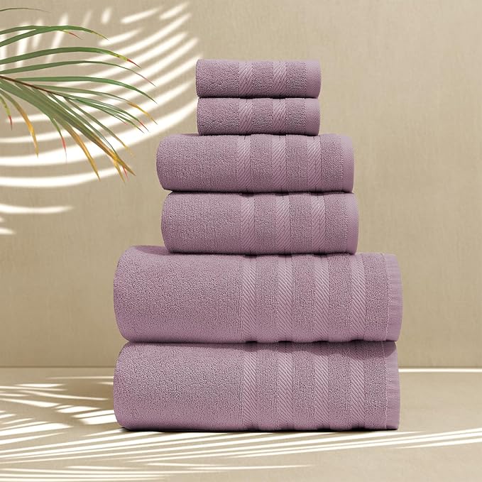 Hearth & Harbor Bath Towels for Bathroom - 100% Ring Spun Cotton Luxury Bathroom Towels - Soft & Highly Absorbent Bath Towels Set, 6 Piece Set, Dusty Purple