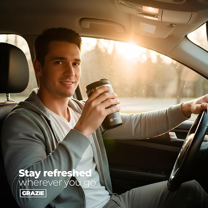 Insulated Stainless Steel Coffee Mug 16 oz with Flip Straw Lid Double Wall Vacuum Travel Tumbler for Hot and Cold Drinks Leakproof Portable Reusable Cup Work Camping Hiking School Gym MidnightSteel