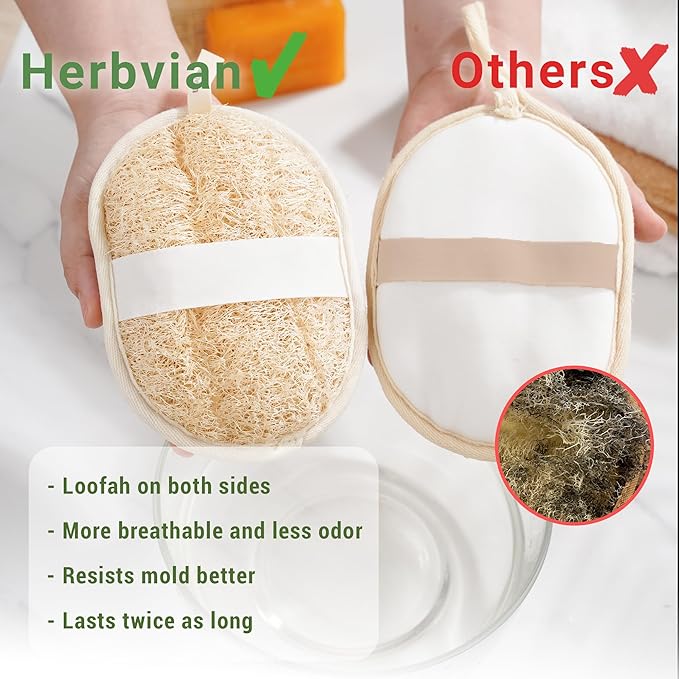 Vietnamese Natural Loofah Exfoliating Body Scrubber Pads, 100% Plant-Based Shower Luffa Sponge, Bath Loofah for Women Men (Pack of 1)