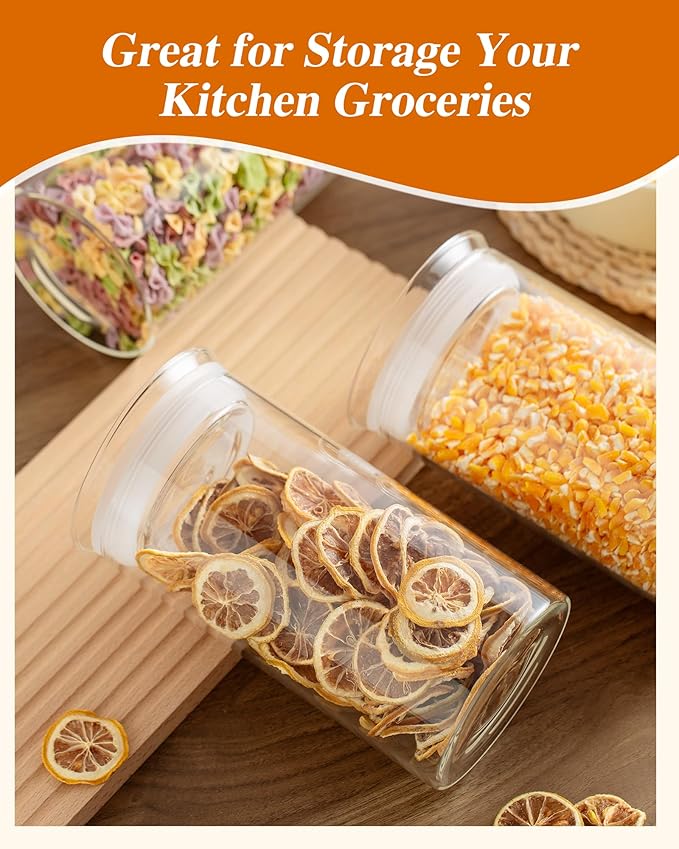 ZENS Modern Glass Food Storage Jars Set of 2, 50oz Clear Glass Canisters with Airtight Lids, Large Container for Kitchen Pantry Pasta, Sugar, Flour, Coffee, Pasta, Tea