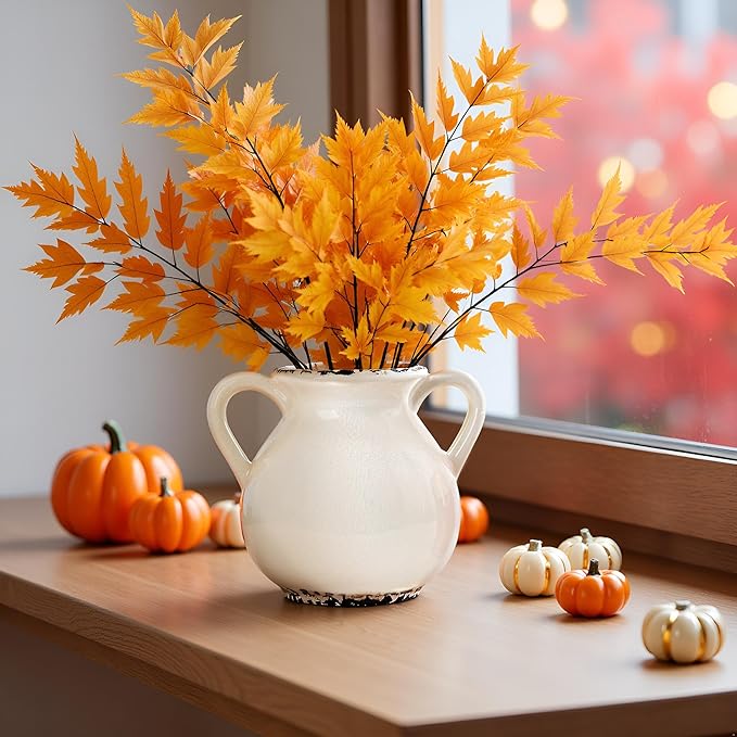 LUKA Antique Ceramic Vase with 2 Handle,6.4 inches Ice Cracked Rustic Vase Minimalist Decor, Decorative Vases for Home Decor, Table, Living Room, Shelf, Christmas Decoration(Small,Ice Cracked White)