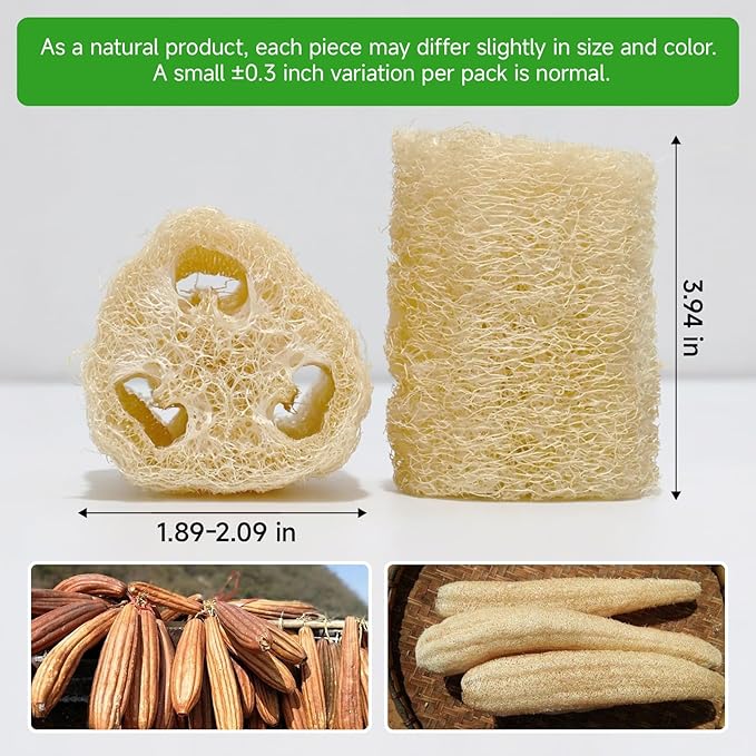 Natural & Biodegradable Loofah Bath Sponge - Deep Exfoliation for Soft Skin, Eco-Friendly Body Scrubber,Shower Loofah Exfoliator & Multipurpose Cleaner (Pack of 4)
