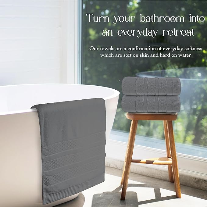 Premium Towel Set: Super absorbent, quick-drying, soft, plush. Features hanging loop, fade-resistant, eco & skin-friendly dyes. Luxury dobby design for bath or spa. (Charcoal, Bath Towel Set of 4)