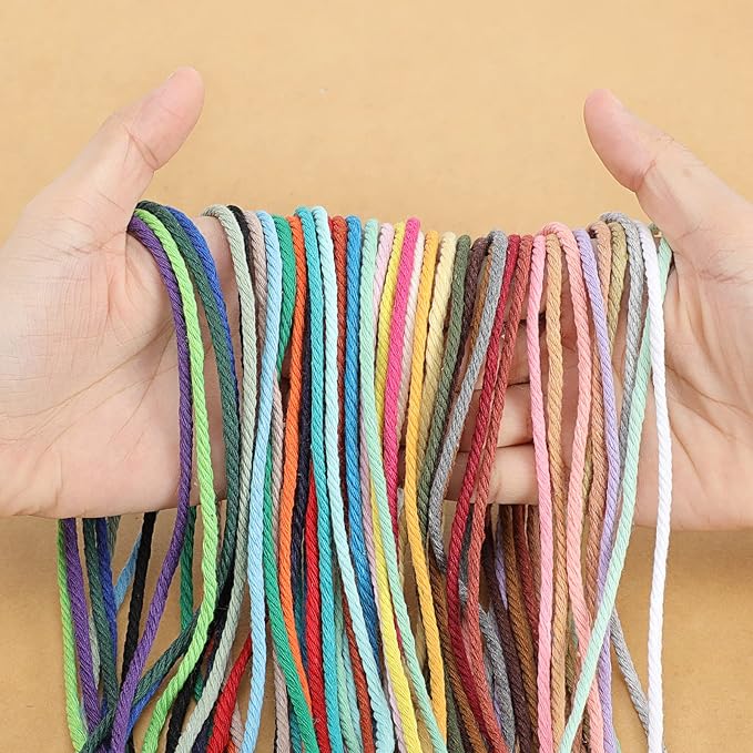 Macrame Cord 3mm x 109Yards (328Feet), Natural Cotton Macrame Rope - 4 Strands Twisted Macrame Cotton Cord for Wall Hanging, Plant Hangers, Crafts, Gift Wrapping and Wedding Decorations, Caramel