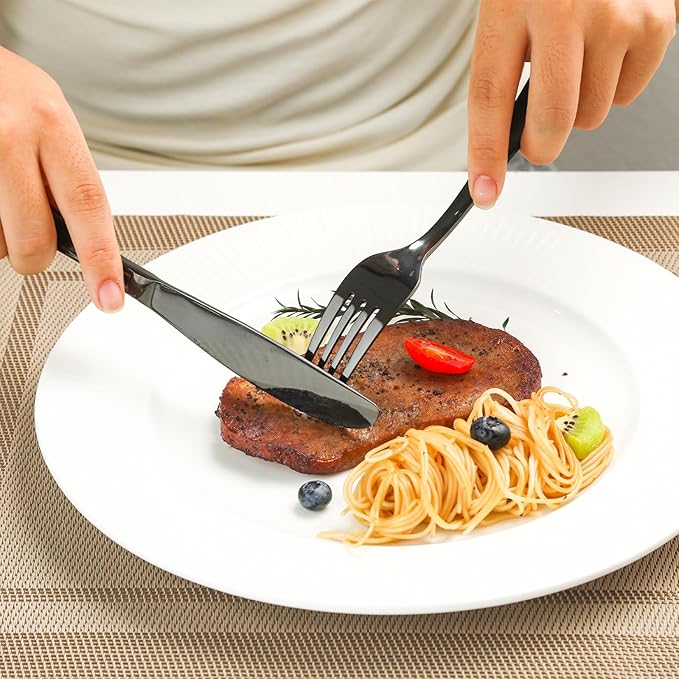 Black Silverware Set, 40-Piece Stainless Steel Flatware for 8, Heavy-Duty 18/0 Stainless Steel Utensils,Mirror Polished Dishwasher Safe for Home & Kitchen Dining