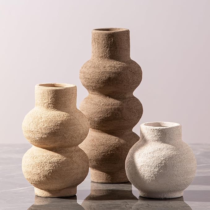 Ceramic Vase Home Table Decor - Flower Vase Set of 3 Living Room Kitchen Decorations Farmhouse Modern Rustic Vases Decorative Centerpiece for Shelf Bedroom Office Bathroom Dining Coffee Desk