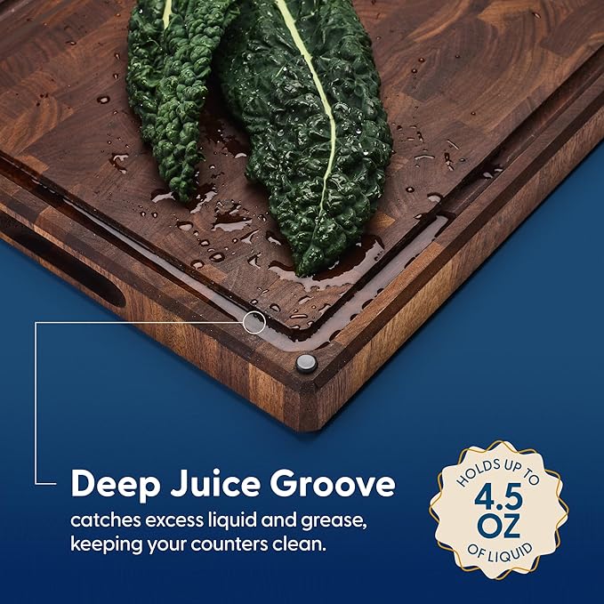 Sonder Los Angeles, Made in USA, Large Thick End Grain Walnut Wood Cutting Board with Non-Slip Feet, Juice Groove for Kitchen 20x15x1.5 in (Gift Box Included)