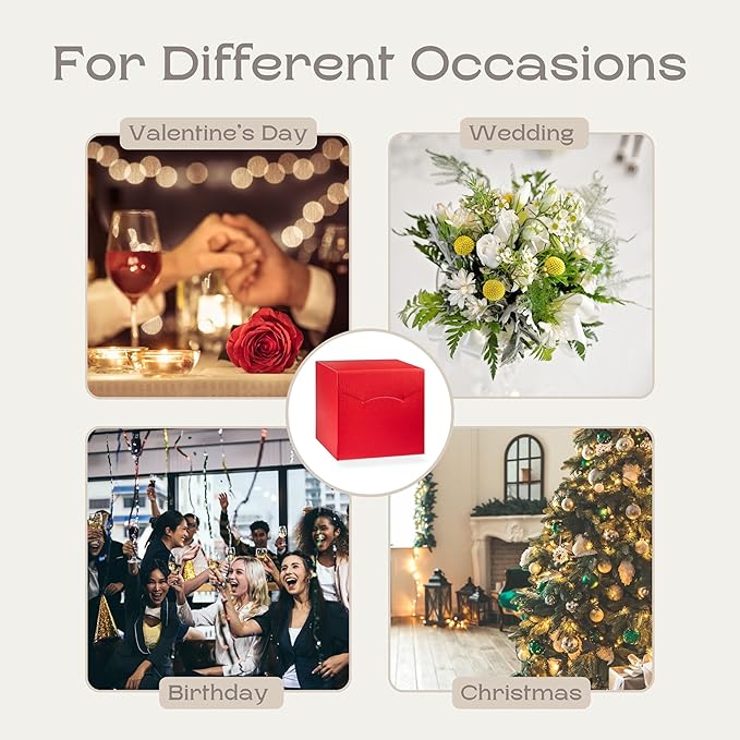 Pack of 10 Gift Boxes With Lids (7.87 x 7.87 x 7.08 inch) - Ideal for Graduation Presents - Red Linen