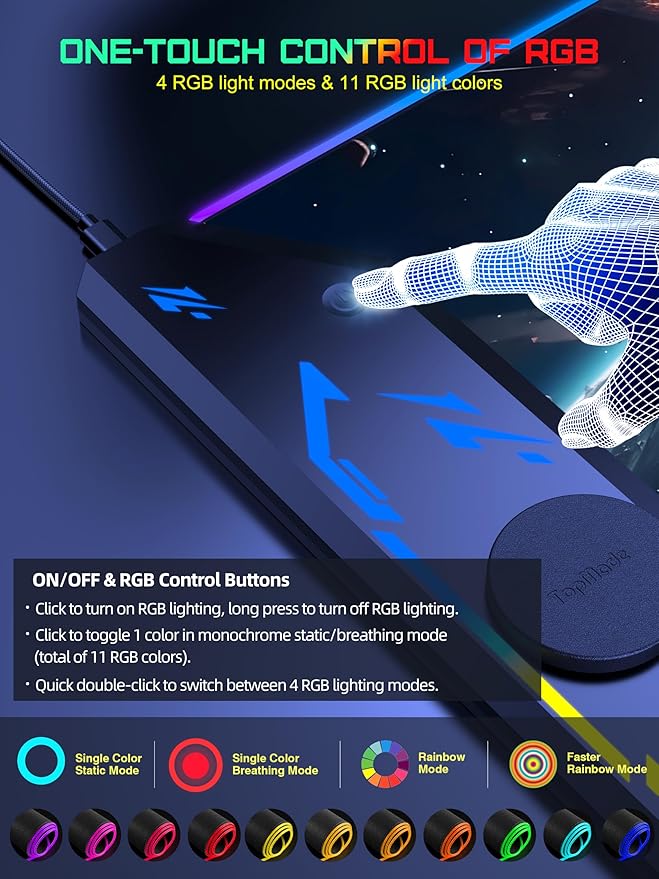 TopMade Wireless Charging Mouse Pad, RGB Gaming Mousepad, 35.4" x 15.8" Extra Large Waterproof Keyboard Desk Pad, Computer Desk Mat, Cosmic Planet (Includes 20W PD Power Adapter & 6.56ft Woven Cable)