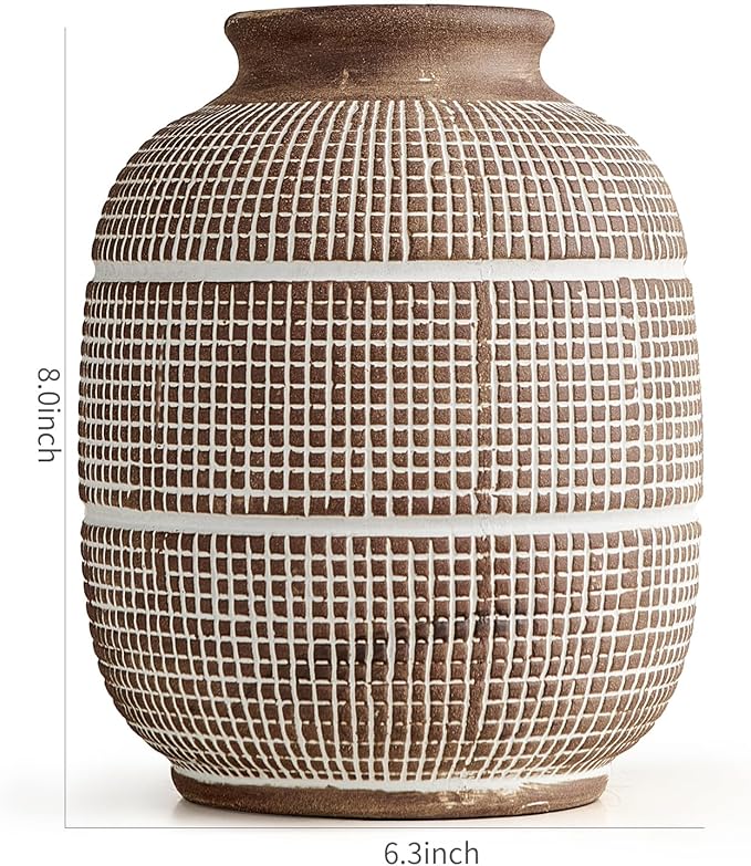 AWNR Terracotta Vase Farmhouse Decor: Rustic Ceramic Decorative Vase for Flowers Vintage Stoneware Flower Vase for Home Decor Living Room Dining Table Centerpieces Decortion