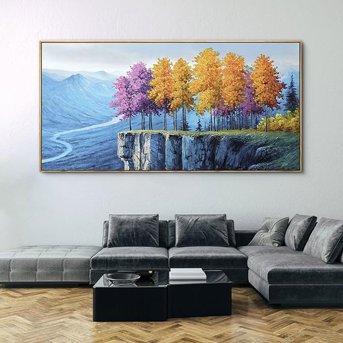 yiijeah Modern Wall Art - Landscape Wall Decor Living Room Bedroom Purple Tree Mountains and Rivers Printings Extra Large Canvas Picture Framed Artwork for Walls Relaxed Office Home Decoration