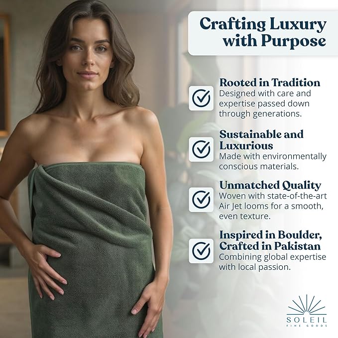 Soleil Fine Goods Luxurious 800 GSM 100% Cotton Bath Towel Set (4-Pack, 27x54) - Heavyweight & Ultra Absorbent, Plush Softness for Bathroom | Hotel & Spa Quality Luxury Towels- Forest