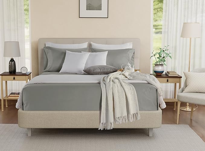 Egyptian Cotton Sheets Queen Size Bed Set Deep Pockets, 800 TC Cotton Queen Sheet Set, Soft Breathable Sateen Weave Elasticated Sheet & Pillowcase Sets, No Pill & Shrink, Machine washable- Silver