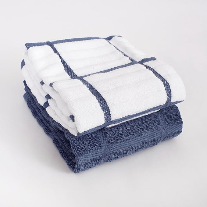 All-Clad Solid & Coordinate Kitchen Towels: Highly Absorbent, Super Soft Long Lasting 100% Cotton, 17" x 30" Tea Towels for Cleaning & Drying Dishes, Pans, Glassware, Countertops, 4-Pack, Indigo