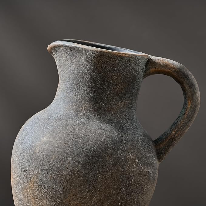 SIDUCAL Ceramic Rustic Farmhouse Vase with Handle, Terracotta Vase, Minimalist Decorative Vases for Home Decor, Table, Wedding,Living Room, Shelf, Decoration(BD)