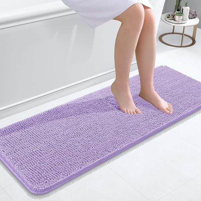 OLANLY Bathroom Rugs 47x17, Extra Soft Absorbent Chenille Bath Rugs, Rubber Backing Quick Dry, Machine Washable Bath Mats for Bathroom Floor, Tub and Shower, Home Decor Accessories, Lavender