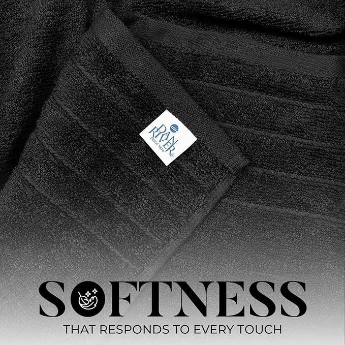 DAN RIVER Bath Towels Set of 4, 30 x 60 Inches, 100% Cotton, Larger & Lighter Weight, Quicker to Dry, Super Soft and Absorbent, Ideal Hotel Towels for Daily Use, Black