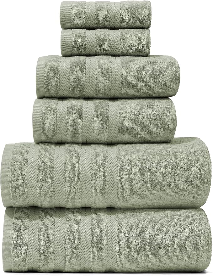 Hearth & Harbor Bath Towels for Bathroom - 100% Ring Spun Cotton Luxury Bathroom Towels - Soft & Highly Absorbent Bath Towels Set, 6 Piece Set, Sage Green