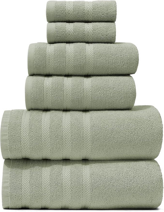 Hearth & Harbor Bath Towels for Bathroom - 100% Ring Spun Cotton Luxury Bathroom Towels - Soft & Highly Absorbent Bath Towels Set, 6 Piece Set, Sage Green