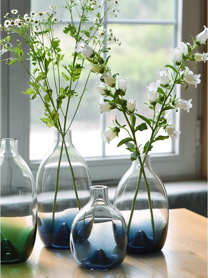 CONVIVA Glass Vase Set Modern Blue Glass Flower vases Decorative Large Home Decor Living Room Dinning Table,Wedding Party Event Tall Tabletop Set of 3