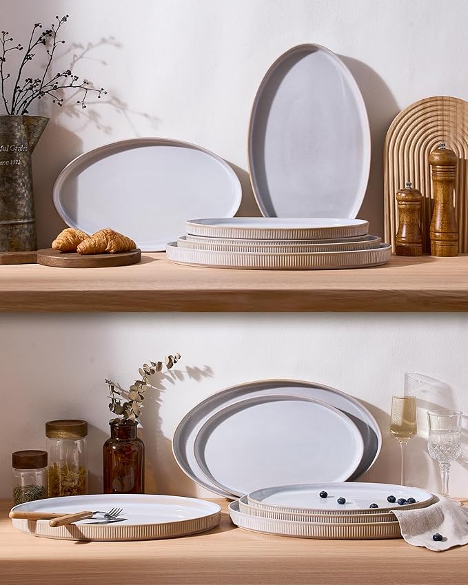 famiware Serving Platter, 16/14.6/12.9 Inch Serving Dishes for Entertaining, Party Serving Trays for Food, Buffet Oval Platters for Food, Large Plates for Turkey Cheese Appetizer, Cappuccino White