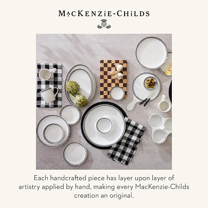 MACKENZIE-CHILDS Set of 3 Everyday Mixing Bowls, Small, Medium, and Large Stoneware Bowls for Kitchen Use, Black-and-White Courtly Check