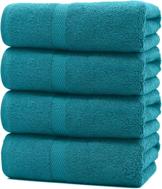 DAN RIVER Bath Towels Set of 4, 27 x 54 Inches, 100% Cotton, Larger & Lighter Weight, Quicker to Dry, Super Soft and Absorbent, Ideal Luxury Bath Towels for Daily Use, Teal