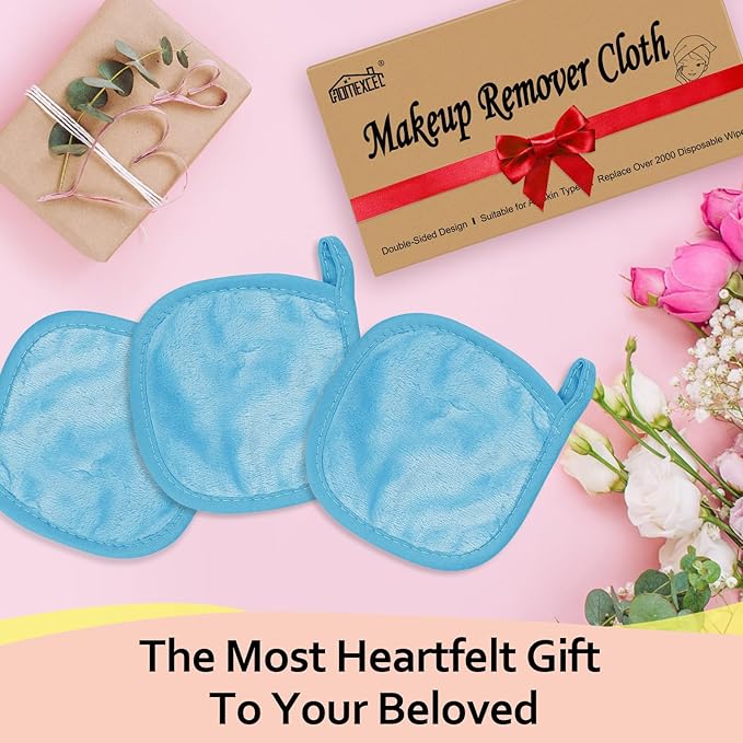 HOMEXCEL Makeup Remover Cloth 12 Count (Pack of 1), Reusable Makeup Remover Pads, Washable Ultra Soft Facial Cleansing Cloths For All Skin Types, 5 X 5 In, Blue