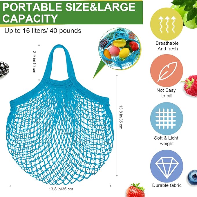 Paterr 50 Pack Cotton Mesh Produce Bags Bulk Reusable Market Bag Washable Net Grocery Purse String Shopping Tote Beach Organizer for Vegetable Fruit Picnic Food Storage (Short Handle,Multicolor)
