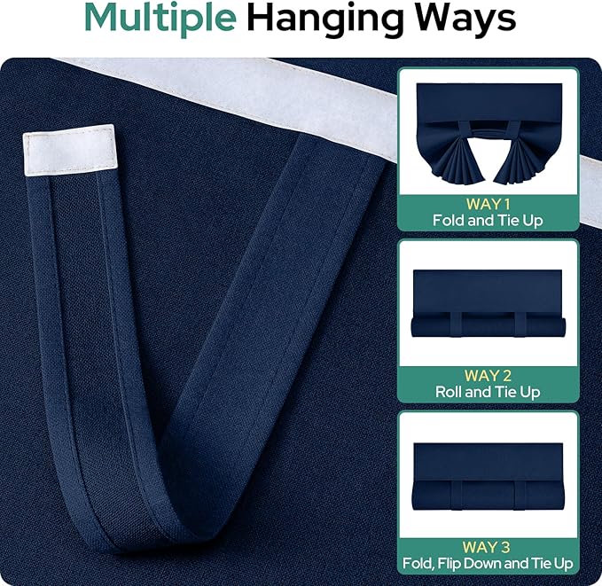 HOMEIDEAS 100% Linen Blackout French Door Curtains, Privacy Door Window Curtains, 26 X 68 Inch Room Darkening Blinds, Thermal Insulated Shades for Bedroom, 1 Panel, Navy