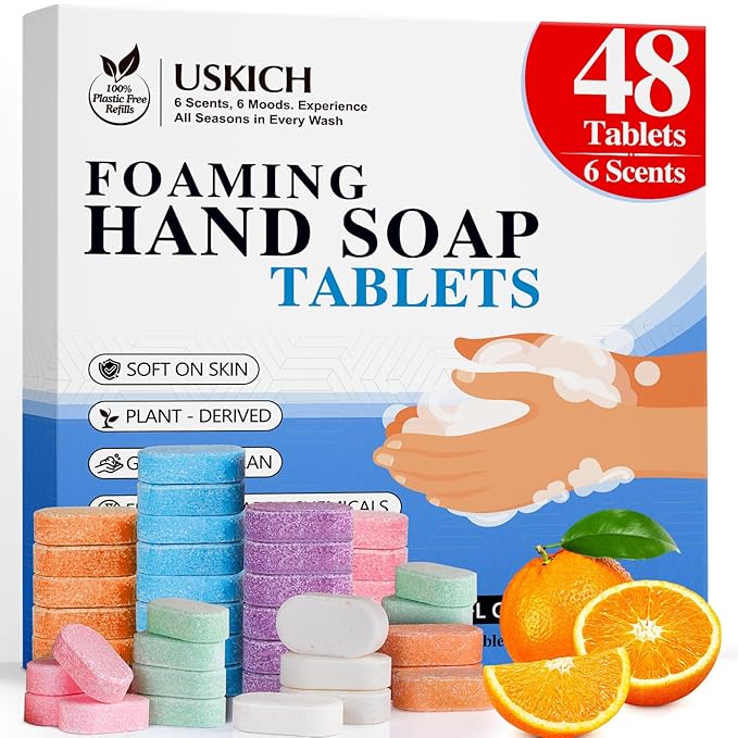 USKICH 48 Pack Foaming Hand Soap Tablet - Eco Friendly Cleaning Products,Variety Scents Refills Soap Tablets (48x8 Fl oz bottles)