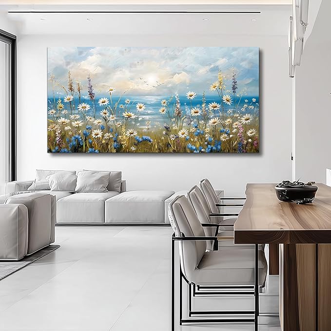 Canvas Wall Art for Living Room Large Wall Decor for Office Modern Bedroom Decorations White Flower Landscape Pictures Farmhouse Paintings Artwork Room Wall Mural Aesthetic Home Decor 60x30