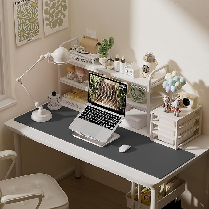 Aothia Leather Desk Pad Protector, Office Desk Mat, Large Mouse Pad, Laptop Desk Pad, Non-Slip PU Leather Desk Blotter, Waterproof Desk Writing Pad for Office and Home (Grey, 55" x 17")