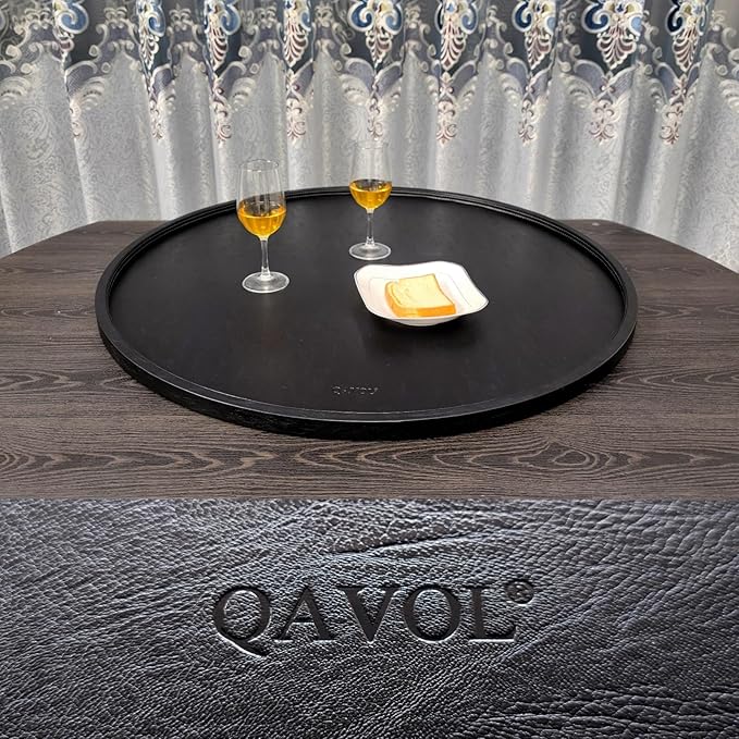 34 * 34 High-End Light Luxury Leather Round Oversized Tray - Ottoman Coffee Food Serving for Family Dinner, Outdoor Picnic & Party Essentials | Versatile Home Decor Tray (34 inch Black)