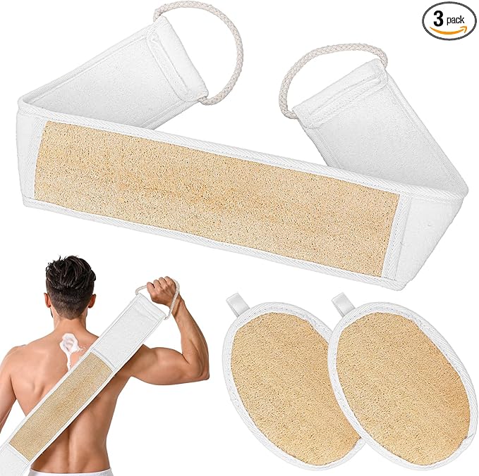 Natural Loofah Back Scrubber for Shower Back Exfoliator Luffa Exfoliating Bath Strap loofah Backs Scrubbers Baths Sponge Bath Shower Scrubber for Men and Women Deeply Clean Invigorate Your Skin