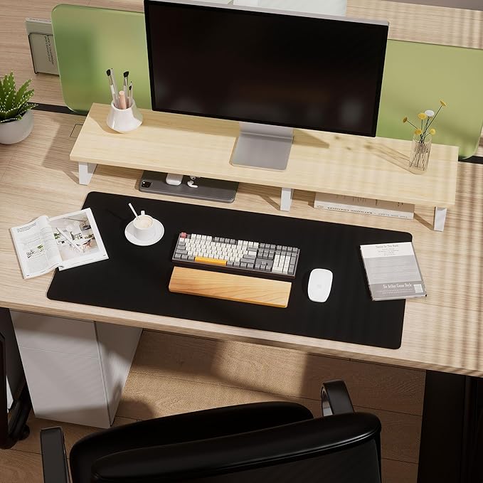 Aothia Dual-Sided Desk Pad - 35.4 x 15.7 inches Leather Desk Mat, Natural Cork Desk Pad Protector, Large Mouse Pad for Desk, Waterproof Desk Blotter Pad, Desk Writing Pad for Office Work/Home, Black